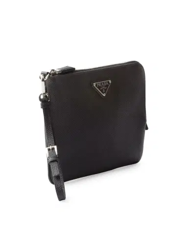 Prada Men's Saffiano Leather Pouch - Black | Thumbnail 1 Prada Men's Saffiano Leather Pouch - Black | Thumbnail 1