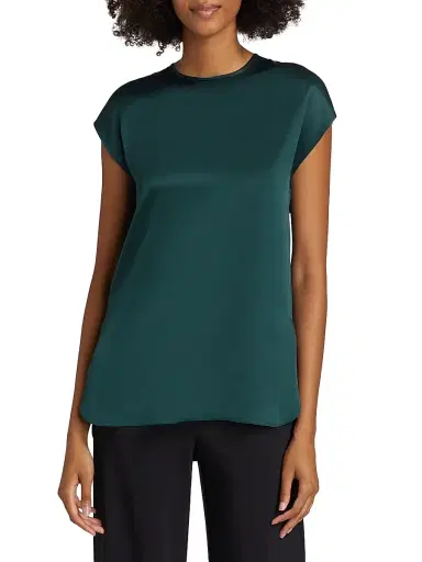 Giorgio Armani Women's Silk Satin Cap-Sleeve Top - Forest | Thumbnail 3 Giorgio Armani Women's Silk Satin Cap-Sleeve Top - Forest | Thumbnail 3