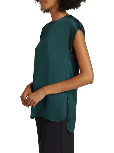 Giorgio Armani Women's Silk Satin Cap-Sleeve Top - Forest | Thumbnail 4 Giorgio Armani Women's Silk Satin Cap-Sleeve Top - Forest | Thumbnail 4