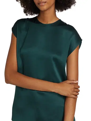 Giorgio Armani Women's Silk Satin Cap-Sleeve Top - Forest | Thumbnail 6 Giorgio Armani Women's Silk Satin Cap-Sleeve Top - Forest | Thumbnail 6