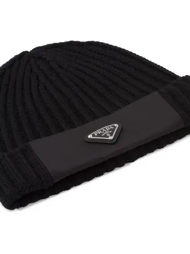 Prada Men's Re-Nylon Gabardine And Wool Cap - Black | Thumbnail 2 Prada Men's Re-Nylon Gabardine And Wool Cap - Black | Thumbnail 2