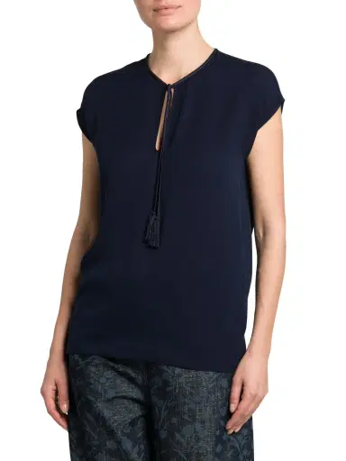 Giorgio Armani Women's Silk Georgette Keyhole Blouse - Galaxy Blue | Thumbnail 3 Giorgio Armani Women's Silk Georgette Keyhole Blouse - Galaxy Blue | Thumbnail 3