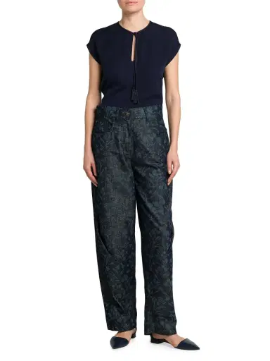 Giorgio Armani Women's Silk Georgette Keyhole Blouse - Galaxy Blue | Thumbnail 1 Giorgio Armani Women's Silk Georgette Keyhole Blouse - Galaxy Blue | Thumbnail 1