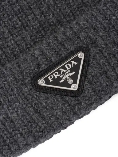 Prada Men's Wool and Cashmere Beanie - Grey | Thumbnail 2 Prada Men's Wool and Cashmere Beanie - Grey | Thumbnail 2