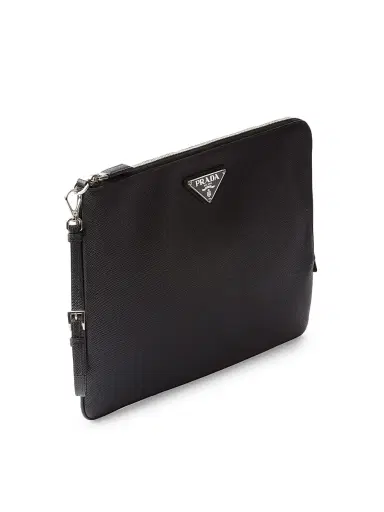 Prada Men's Saffiano Leather Pouch - Black | Thumbnail 2 Prada Men's Saffiano Leather Pouch - Black | Thumbnail 2