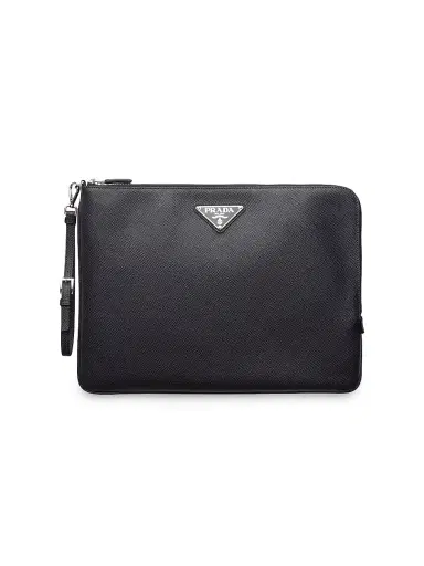 Prada Men's Saffiano Leather Pouch - Black | Thumbnail 1 Prada Men's Saffiano Leather Pouch - Black | Thumbnail 1