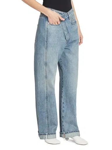 LOEWE Women's Deconstructed Straight-Leg Jeans - Washed Denim | Thumbnail 4 LOEWE Women's Deconstructed Straight-Leg Jeans - Washed Denim | Thumbnail 4