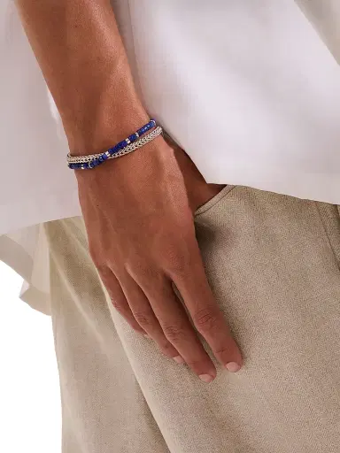 John Hardy Men's Heishi Sterling Silver & Lapis Lazuli Chain Double Wrap Bracelet - Silver Lapis | Thumbnail 2 John Hardy Men's Heishi Sterling Silver & Lapis Lazuli Chain Double Wrap Bracelet - Silver Lapis | Thumbnail 2