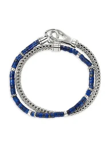 John Hardy Men's Heishi Sterling Silver & Lapis Lazuli Chain Double Wrap Bracelet - Silver Lapis | Thumbnail 4 John Hardy Men's Heishi Sterling Silver & Lapis Lazuli Chain Double Wrap Bracelet - Silver Lapis | Thumbnail 4