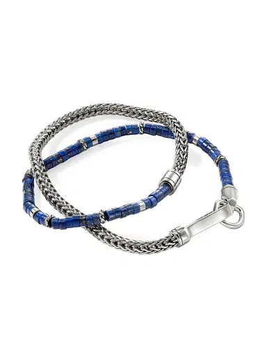 John Hardy Men's Heishi Sterling Silver & Lapis Lazuli Chain Double Wrap Bracelet - Silver Lapis | Thumbnail 5 John Hardy Men's Heishi Sterling Silver & Lapis Lazuli Chain Double Wrap Bracelet - Silver Lapis | Thumbnail 5
