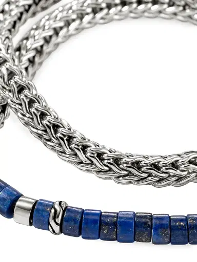 John Hardy Men's Heishi Sterling Silver & Lapis Lazuli Chain Double Wrap Bracelet - Silver Lapis | Thumbnail 6 John Hardy Men's Heishi Sterling Silver & Lapis Lazuli Chain Double Wrap Bracelet - Silver Lapis | Thumbnail 6