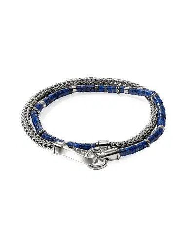 John Hardy Men's Heishi Sterling Silver & Lapis Lazuli Chain Double Wrap Bracelet - Silver Lapis | Thumbnail 1 John Hardy Men's Heishi Sterling Silver & Lapis Lazuli Chain Double Wrap Bracelet - Silver Lapis | Thumbnail 1