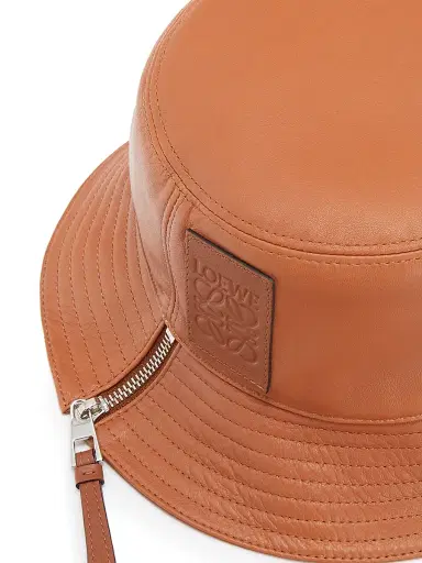 LOEWE Women's Leather Logo Bucket Hat - Tan | Thumbnail 2 LOEWE Women's Leather Logo Bucket Hat - Tan | Thumbnail 2