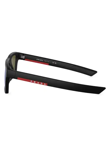 Prada Linea Rossa Men's 55MM Rectangular Sunglasses - Matte Black Blue Mirror | Thumbnail 3 Prada Linea Rossa Men's 55MM Rectangular Sunglasses - Matte Black Blue Mirror | Thumbnail 3
