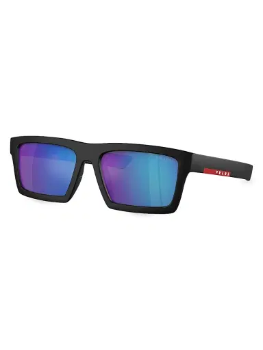 Prada Linea Rossa Men's 55MM Rectangular Sunglasses - Matte Black Blue Mirror | Thumbnail 1 Prada Linea Rossa Men's 55MM Rectangular Sunglasses - Matte Black Blue Mirror | Thumbnail 1