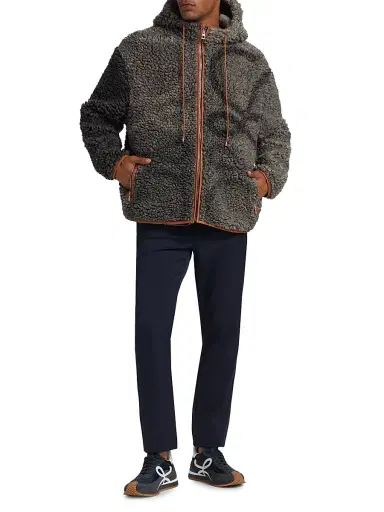 LOEWE Men's Fleece Hooded Logo Jacket - Grey Black | Thumbnail 2 LOEWE Men's Fleece Hooded Logo Jacket - Grey Black | Thumbnail 2