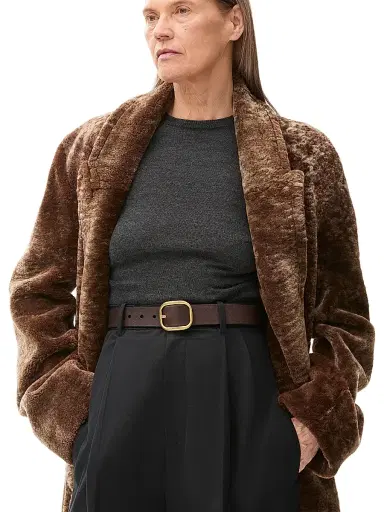 LOEWE Women's Rounded Square Buckle Leather Belt - Dark Brown | Thumbnail 2 LOEWE Women's Rounded Square Buckle Leather Belt - Dark Brown | Thumbnail 2