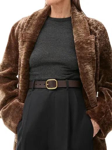 LOEWE Women's Rounded Square Buckle Leather Belt - Dark Brown | Thumbnail 3 LOEWE Women's Rounded Square Buckle Leather Belt - Dark Brown | Thumbnail 3