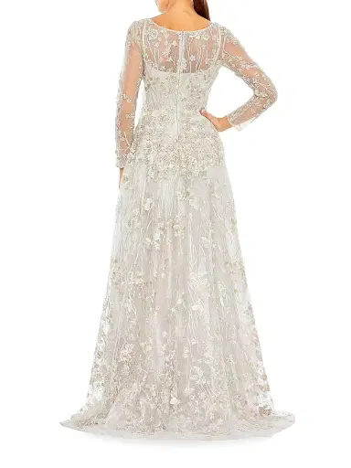 Mac Duggal Women's Semi-Sheer Floral-Embroidered Gown - Pastel Multi | Thumbnail 2 Mac Duggal Women's Semi-Sheer Floral-Embroidered Gown - Pastel Multi | Thumbnail 2