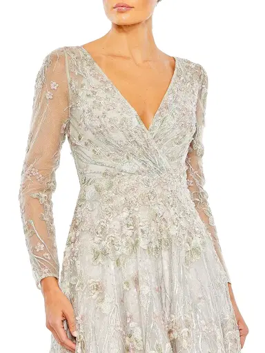 Mac Duggal Women's Semi-Sheer Floral-Embroidered Gown - Pastel Multi | Thumbnail 3 Mac Duggal Women's Semi-Sheer Floral-Embroidered Gown - Pastel Multi | Thumbnail 3