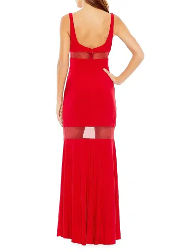 Mac Duggal Women's Mesh Panel Column Gown - Red | Thumbnail 2 Mac Duggal Women's Mesh Panel Column Gown - Red | Thumbnail 2