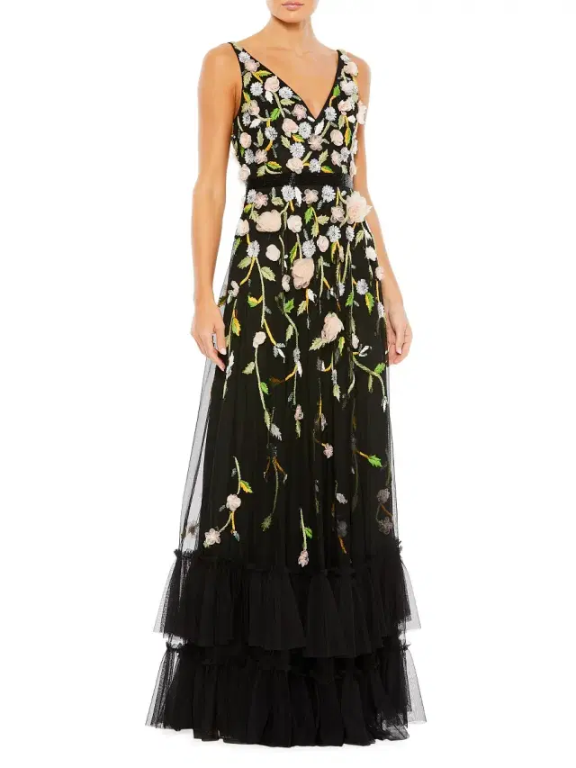 Women's Embellished A-Line Gown - Black Peach Women's Embellished A-Line Gown - Black Peach