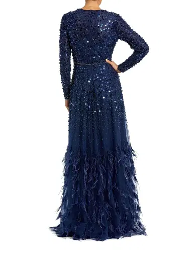 Mac Duggal Women's Sequin & Feather Embellished Gown - Midnight | Thumbnail 2 Mac Duggal Women's Sequin & Feather Embellished Gown - Midnight | Thumbnail 2