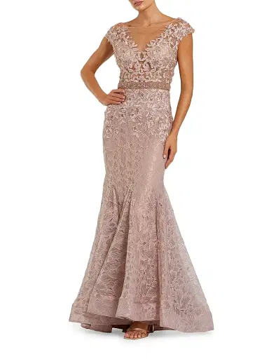 Mac Duggal Women's Illusion Beaded Mermaid Gown - Mocha - Size 10 | Thumbnail 1 Mac Duggal Women's Illusion Beaded Mermaid Gown - Mocha - Size 10 | Thumbnail 1