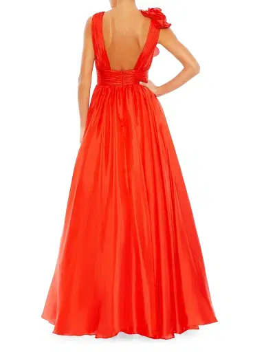Mac Duggal Women's Satin Plunge Ruffled A-Line Gown - Cherry | Thumbnail 2 Mac Duggal Women's Satin Plunge Ruffled A-Line Gown - Cherry | Thumbnail 2