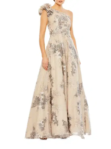 Mac Duggal Women's Embellished One-Shoulder A-Line Gown - Mocha | Thumbnail 2 Mac Duggal Women's Embellished One-Shoulder A-Line Gown - Mocha | Thumbnail 2