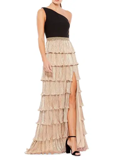 Mac Duggal Women's Ieena Mixed-Media Tiered A-Line Gown | Thumbnail 1 Mac Duggal Women's Ieena Mixed-Media Tiered A-Line Gown | Thumbnail 1