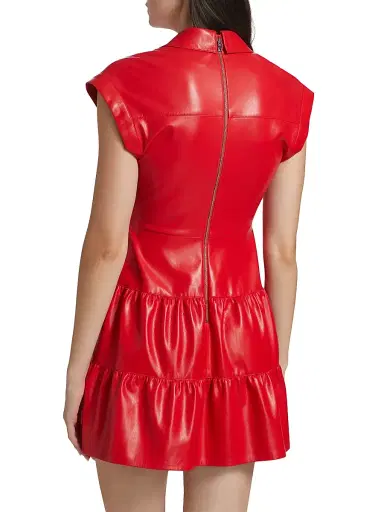 ALICE + OLIVIA Women's Mila Faux Leather Twist-Front Minidress - Bright Ruby | Thumbnail 5 ALICE + OLIVIA Women's Mila Faux Leather Twist-Front Minidress - Bright Ruby | Thumbnail 5
