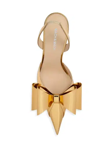 Mach & Mach Women's Le Cadeau 85MM Mirror Leather Slingback Pumps - Gold | Thumbnail 3 Mach & Mach Women's Le Cadeau 85MM Mirror Leather Slingback Pumps - Gold | Thumbnail 3