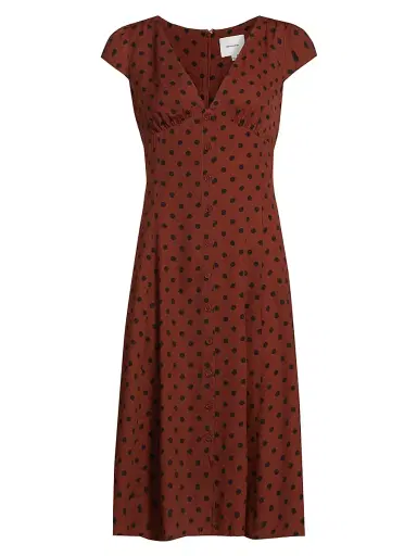 Reformation Women's Wilda Polka-Dot Dress - Fig Jam Dot | Thumbnail 1 Reformation Women's Wilda Polka-Dot Dress - Fig Jam Dot | Thumbnail 1