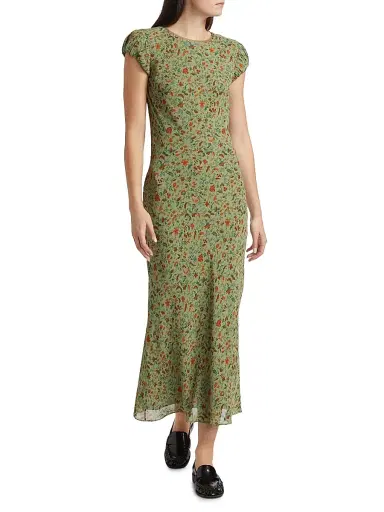 Reformation Women's Leana Floral Georgette Midi-Dres - Ponderosa | Thumbnail 2 Reformation Women's Leana Floral Georgette Midi-Dres - Ponderosa | Thumbnail 2