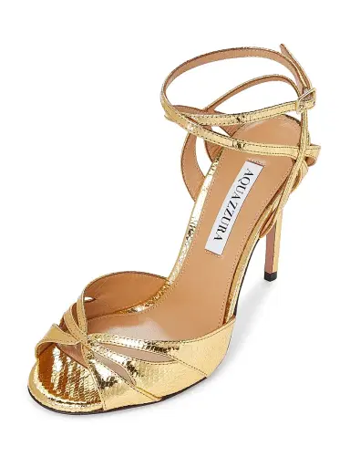 Aquazzura Women's Moves 105MM Snake-Embossed Leather Sandals - Gold | Thumbnail 4 Aquazzura Women's Moves 105MM Snake-Embossed Leather Sandals - Gold | Thumbnail 4