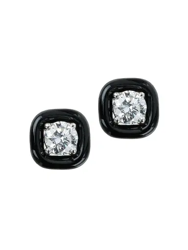 Nikos Koulis Women's Oui Diamond & Enamel Stud Earrings - Black | Thumbnail 1 Nikos Koulis Women's Oui Diamond & Enamel Stud Earrings - Black | Thumbnail 1