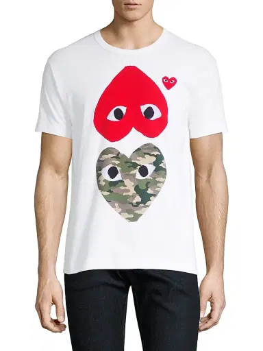 Comme des Garçons PLAY Men's Two Heart Camo Cotton Tee - White | Thumbnail 3 Comme des Garçons PLAY Men's Two Heart Camo Cotton Tee - White | Thumbnail 3