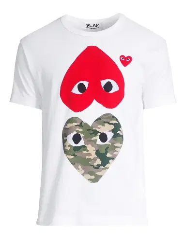 Comme des Garçons PLAY Men's Two Heart Camo Cotton Tee - White | Thumbnail 1 Comme des Garçons PLAY Men's Two Heart Camo Cotton Tee - White | Thumbnail 1