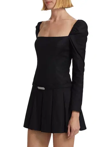 Reformation Women's Luella Poplin Square-Neck Minidress - Black | Thumbnail 4 Reformation Women's Luella Poplin Square-Neck Minidress - Black | Thumbnail 4