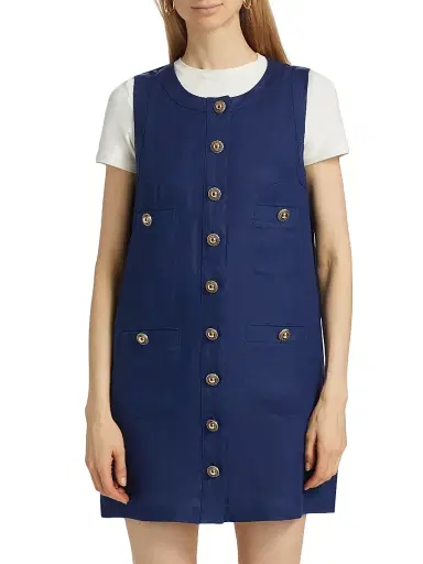 Reformation Women's Tropez Linen Sleeveless Shift Minidress - Danube | Thumbnail 3 Reformation Women's Tropez Linen Sleeveless Shift Minidress - Danube | Thumbnail 3