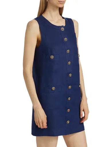 Reformation Women's Tropez Linen Sleeveless Shift Minidress - Danube | Thumbnail 4 Reformation Women's Tropez Linen Sleeveless Shift Minidress - Danube | Thumbnail 4