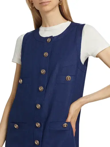 Reformation Women's Tropez Linen Sleeveless Shift Minidress - Danube | Thumbnail 6 Reformation Women's Tropez Linen Sleeveless Shift Minidress - Danube | Thumbnail 6