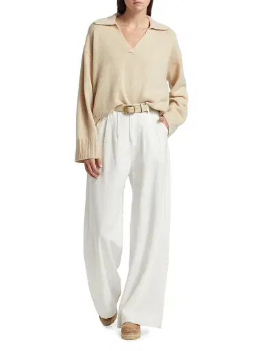 Reformation Women's Sawyer Oversized Cashmere & Wool Polo Sweater - Eco Beige | Thumbnail 2 Reformation Women's Sawyer Oversized Cashmere & Wool Polo Sweater - Eco Beige | Thumbnail 2