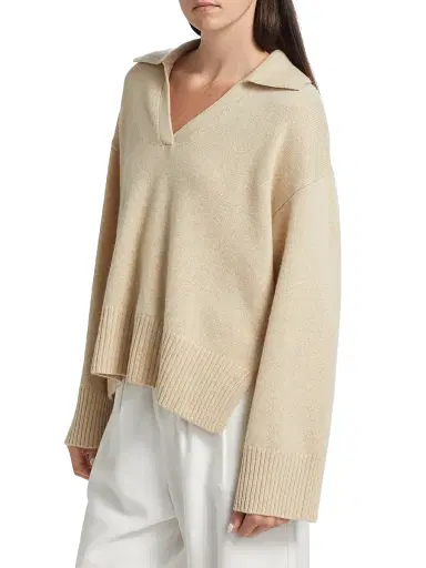 Reformation Women's Sawyer Oversized Cashmere & Wool Polo Sweater - Eco Beige | Thumbnail 4 Reformation Women's Sawyer Oversized Cashmere & Wool Polo Sweater - Eco Beige | Thumbnail 4