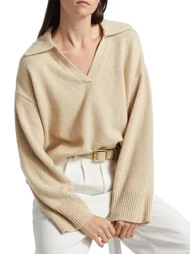 Reformation Women's Sawyer Oversized Cashmere & Wool Polo Sweater - Eco Beige | Thumbnail 6 Reformation Women's Sawyer Oversized Cashmere & Wool Polo Sweater - Eco Beige | Thumbnail 6