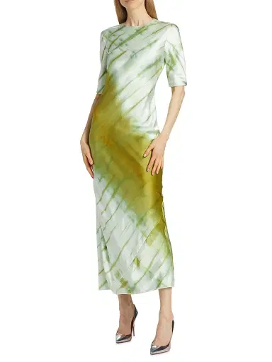 Alejandra Alonso Rojas Women's Silk Short-Sleeve Midi-Dress - Green Shibori | Thumbnail 3 Alejandra Alonso Rojas Women's Silk Short-Sleeve Midi-Dress - Green Shibori | Thumbnail 3