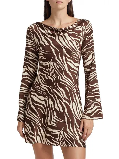 Reformation Women's Pike Zebra Satin Long-Sleeve Minidress - Stampede | Thumbnail 3 Reformation Women's Pike Zebra Satin Long-Sleeve Minidress - Stampede | Thumbnail 3