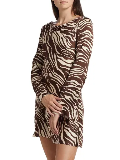 Reformation Women's Pike Zebra Satin Long-Sleeve Minidress - Stampede | Thumbnail 4 Reformation Women's Pike Zebra Satin Long-Sleeve Minidress - Stampede | Thumbnail 4