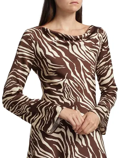 Reformation Women's Pike Zebra Satin Long-Sleeve Minidress - Stampede | Thumbnail 6 Reformation Women's Pike Zebra Satin Long-Sleeve Minidress - Stampede | Thumbnail 6